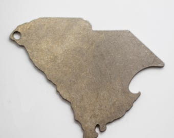 South Carolina Shaped Bottle Opener Keychain - Stainless Steel