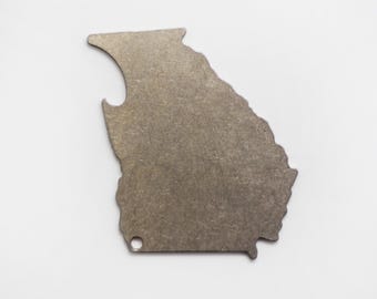 Georgia Shaped Bottle Opener Keychain - Stainless Steel