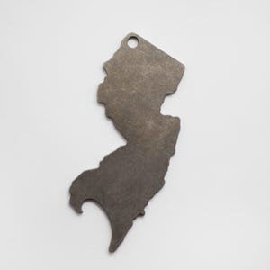 New Jersey Shaped Bottle Opener Keychain - Stainless Steel