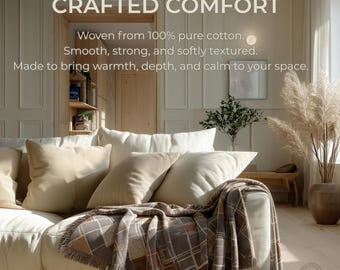 Woven Cotton Throw Blanket – Nordic Autumn Neutrals, USA Made
