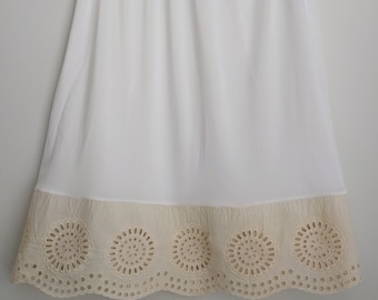 Slip Extender - Ivory Embroidered Cotton Slip, Scalloped Eyelet Ruffle Trim, Wedding, Bridesmaid - XS S M L XL XXL