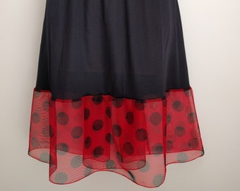 Extender Slip - Red  Black Polka Dot Tulle Ruffle Trim Slip - Size XS S M L XL XXL