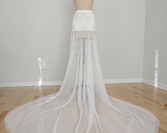 Detachable Bridal Train Slip Extender - Long White Tulle High- Low Style Slip, Long Train Slip Extender, Detachable  Train, Size XS - XXL