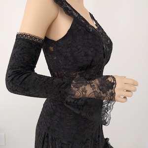 Black Velvet Lace Arm Long Gloves, Romantic Gloves, Baroque, Goth Victorian Lace Bridal Gloves Women Evening Gloves, Halloween Party