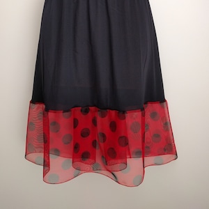 Extender Slip - Red  Black Polka Dot Tulle Ruffle Trim Slip - Size XS S M L XL XXL