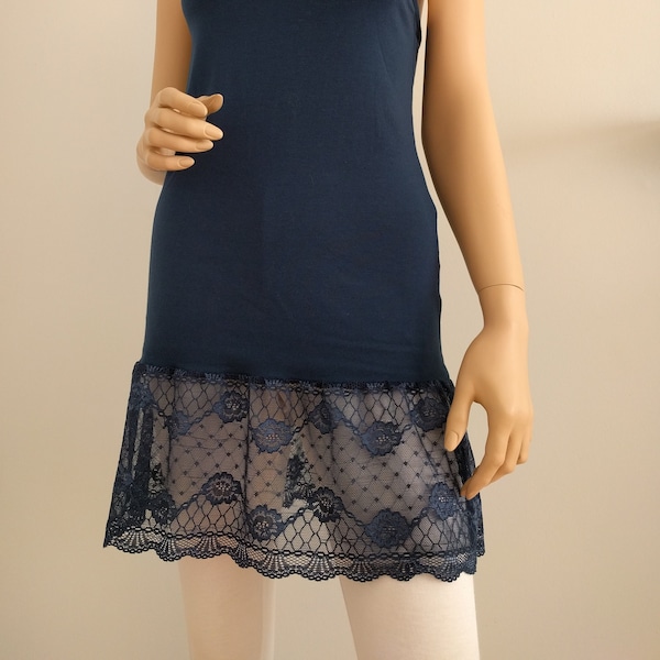 Shirt Extender Navy Lace Camisole, Top Slip Extender, Dress Extenders, Navy Lace Top Extender, Size S-L