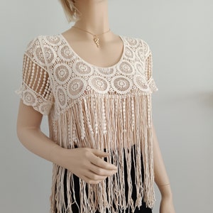 Boho Style, Ivory Lace Fringe Top, Hippie Boho Bohemian, Feminine Clothing, Boho Tops for Women, Blouse, Summer Top, Summer Vacation Wear