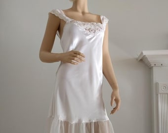 White Satin&Chiffon Nightgown | Bohemian Lingerie | Wedding | Bridesmaid | Honeymoon, Size S- M-L