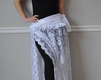 White Crinkled Taffeta /Lace Wrap Ruffled Skirt, Wrap SKIRT, Steampunk, Bohemian, Belly Dance, Wedding, Bridesmaid, Size XS -XL