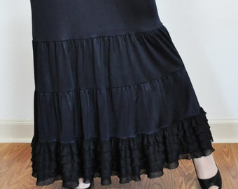 Slip Extender, Black Long Tiered Ruffle Bridal Petticoat Slip ( also Available in White ) Christmas Halloween, Size XS - XXL