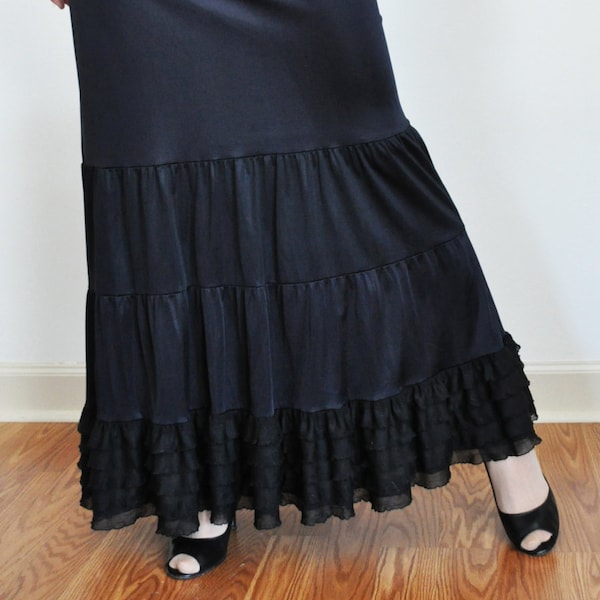 Slip Extender, Black Long Tiered Ruffle Bridal Petticoat Slip ( also Available in White ) Christmas Halloween, Size XS - XXL