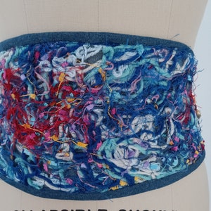 Japanese Obi Belt - Figure slimmer - Waist cincher - Reversible Indigo Denim/ Colorful Yarn, Obi Belt, Wrap Belt