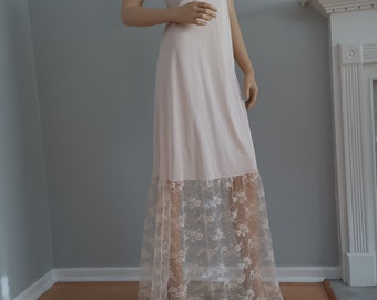 Long Ivory/Blush Lace Long Boho Lace Nightgown | Bohemian Lingerie | Wedding | Bridesmaid | Honeymoon, Size S-M