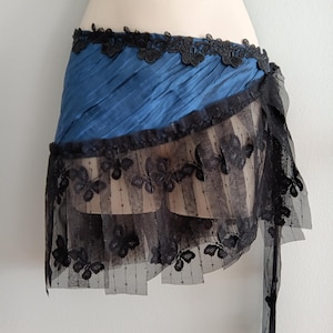 Boho Black Taffeta Tattered Wrap Belt Skirt | Shabby Faerie Hippie Boho Belt | Dance Hip Belt| Belly Dance, Halloween Costume |Waist 25&quot;-36&quot;