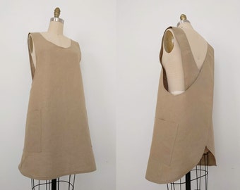 Light Tan Linen Cross-back Japanese Apron, Japanese Apron, Pinafore Japanese Apron, Gift for Her, Holiday Gift, Size XS S M L XL