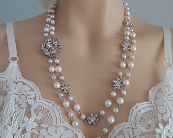 White Pearls Rhinestone Beads Choker, Necklace, Baroque Victorian Gothic Baroque, Victorian Neck Gothic Wedding