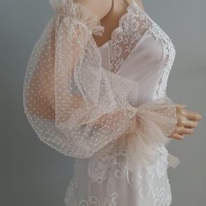 Bridal Ivory Dot Tulle Removable Sleeves - Off Shoulder Boho Wedding Sleeves, Detachable Black Long Sleeves, Halloween Costume, Gift for Her