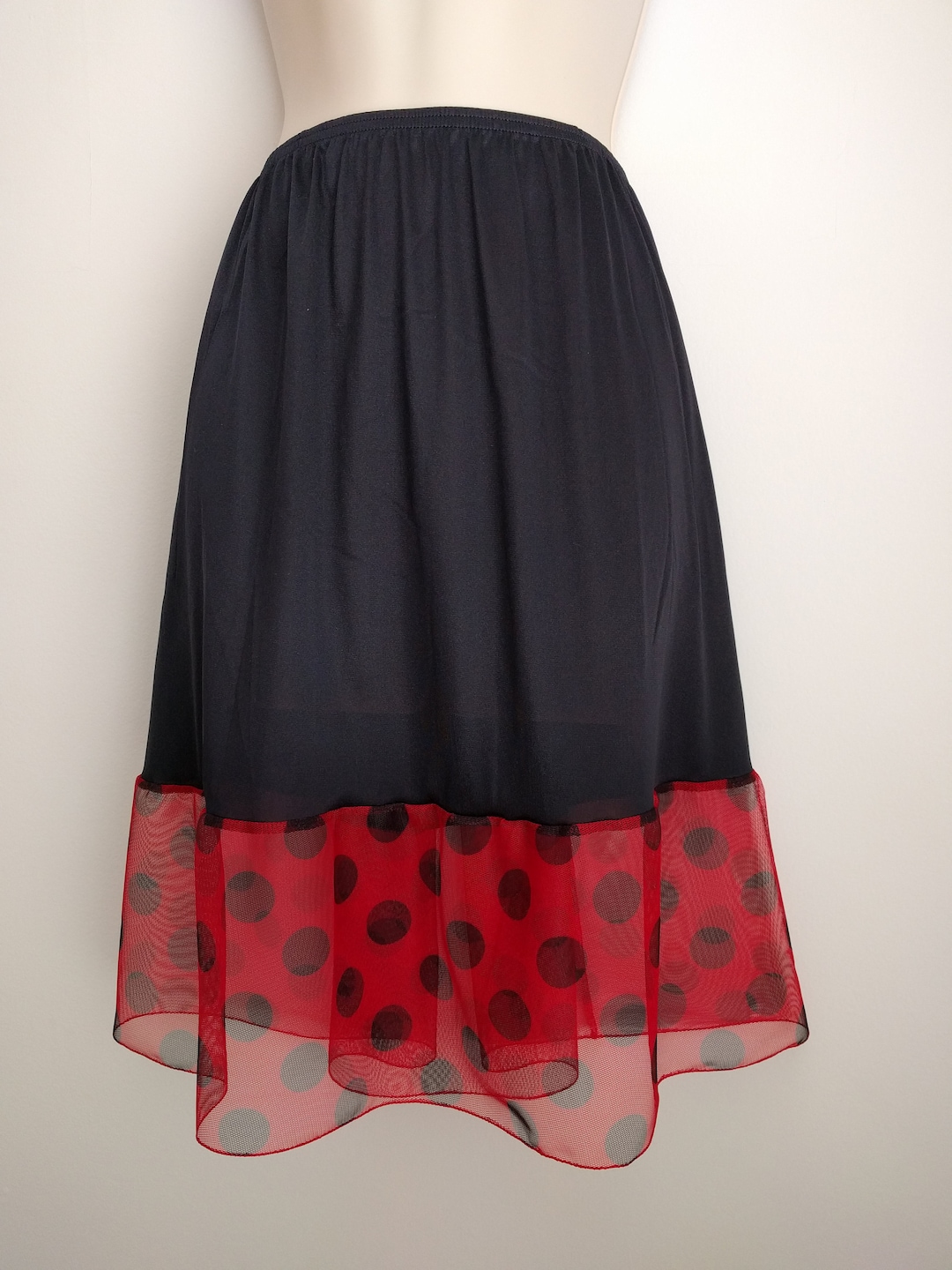 Extender Slip Red Black Polka Dot Tulle Ruffle Trim Slip