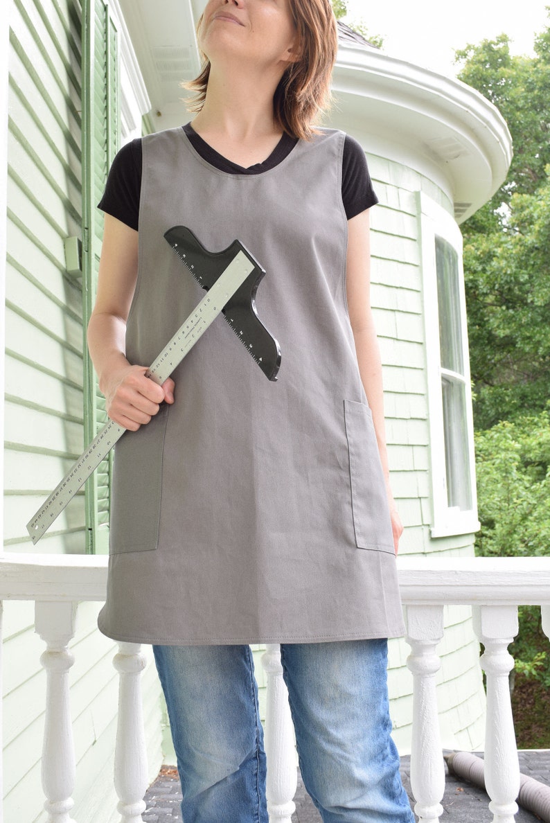 Gray Twill Cross-back Japanese Apron, Japanese Apron, Pinafore Japanese Apron, Gift for her, Gift, Holiday Gift, Size S M L XL 2XL image 7