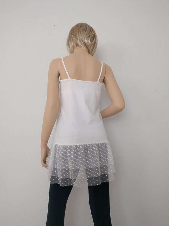 Shirt Extender White Dot Tulle Camisole, Top Slip Extender, Dress