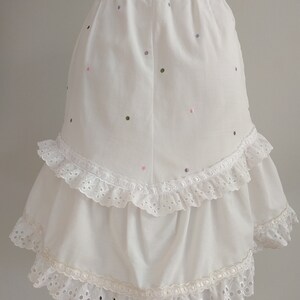 Handmade White Denim Cotton Pockets Knee Skirt, Ruffles White Cotton Skirt,  Size M
