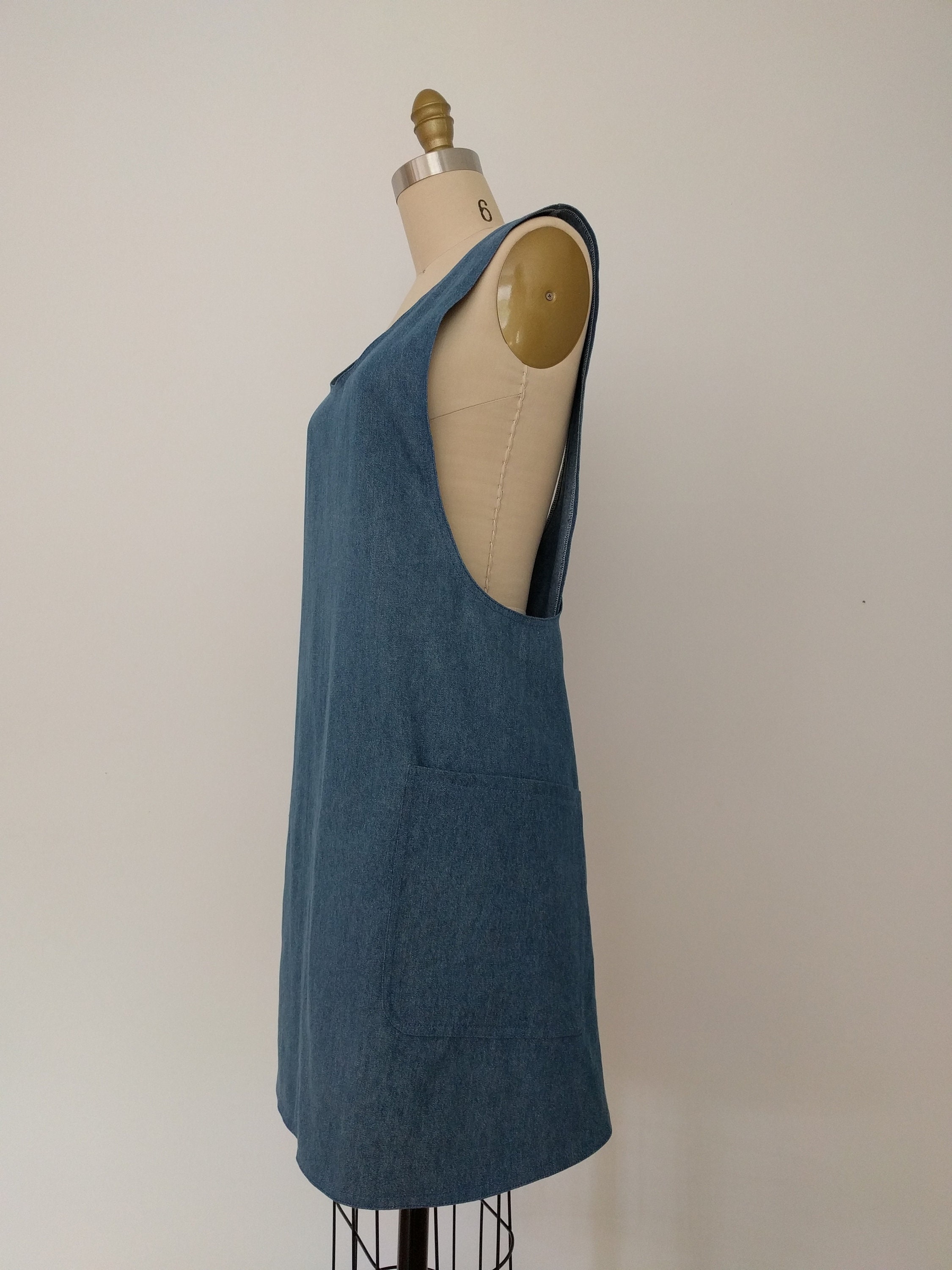 White Denim Cross-back Japanese Apron, Japanese Apron, Pinafore