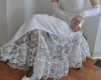 Slip Extender - White ( Ivory, Eggnog, Black) Lace Tiered Bridal Wedding Petticoat Crinoline Slip, Size XS - 2XL