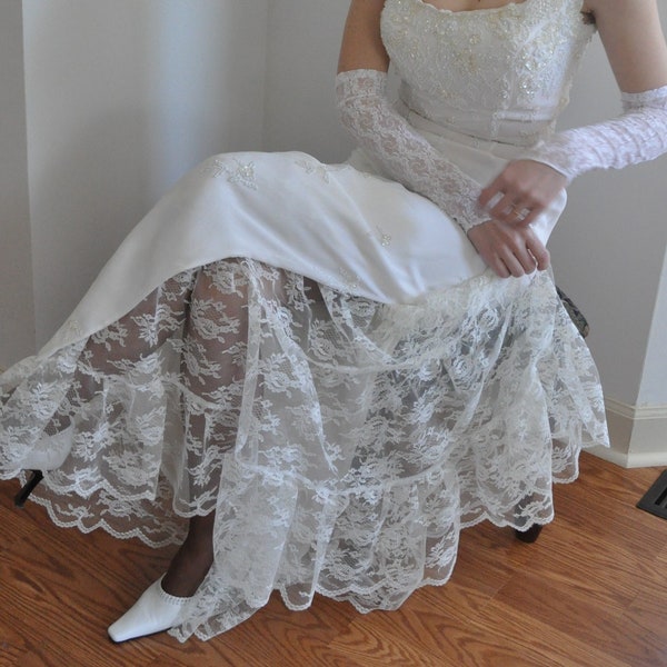 Slip Extender - White ( Ivory, Eggnog, Black) Lace Tiered Bridal Wedding Petticoat Crinoline Slip, Size XS - 2XL