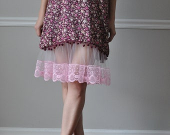 Light Pink Lace/tulle Lace Ruffle Trim Slip Extender