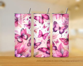 Pink Butterfly Tumbler Wrap: Feminine Sublimation Design (Digital Download)