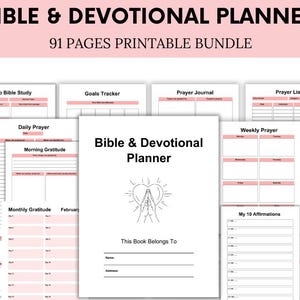 Bible And Devotional Planner – Printable Faith Journal – Daily Scripture Study, Prayer Tracker, Sermon Notes & Reflection – Instant Download