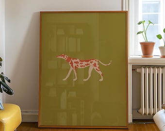 Perro manchado / Impresión digital, Arte mural, Descarga digital, Dibujo a mano, Arte mural ilustrado