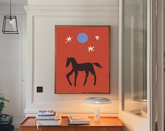Western Orange | Horse, Western, Cowboy, Cowgirl, Rodeo, Star, Digital Print, Wall Art, Digital Download, Hand Drawn, Illustrated Wall Art