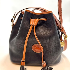 DOONEY & BOURKE Drawstring Navy Blue Leather Pebble Grain Kendall Tote Bag