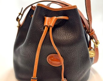 DOONEY & BOURKE Drawstring Navy Blue Leather Pebble Grain Kendall Tote Bag