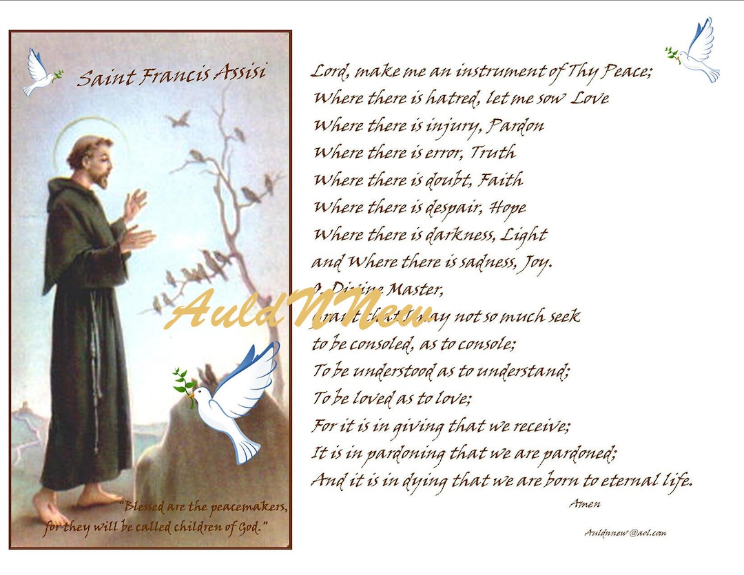 St Francis of Assisi Prayer, Printable Digital Download 8x10 Prayer / Ideal for Wall or Table