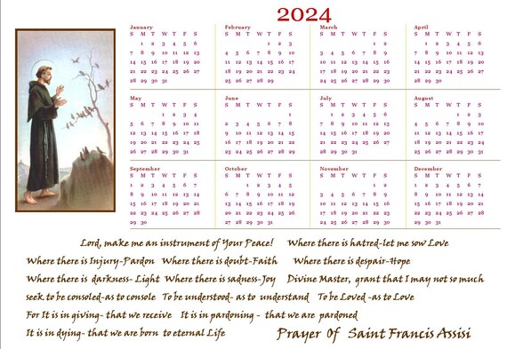 2024 Calendar St Francis Printable Download St Francis Assisi Prayer Religious Quote, Hope, Love,peace Prayer - Etsy 2024 Calendar St Francis Printable Download St Francis Assisi Prayer Religious Quote, Hope, Love,peace Prayer - Etsy