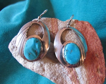 Turquoise Silver Navajo Earrings Ronnie Hurley Navajo /Vintage Turquoise Sterling Silver Earrings/Ideal Engagement Gifts