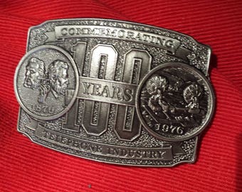 Belt Buckle Telephone Industry100 year Commemorative 1876 to 1976 Lewis Metal Belt Buckle