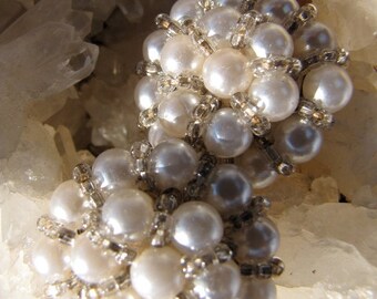 Pearls and silver lined glass seed beads/ Shoe Accessories  VINTAGE Shoe Clips Pearl June Stonelips