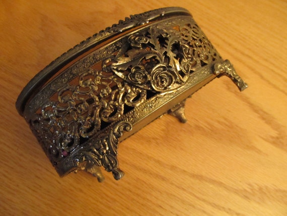 Antique Rose FILIGREE Jewelry Box (CASKET) Rare b… - image 1