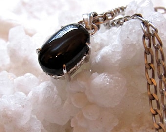 Black Obsidian  Silver Sheen Pendant Sterling Silver Obsidian Grounded Self Protection  Reiki Crystal