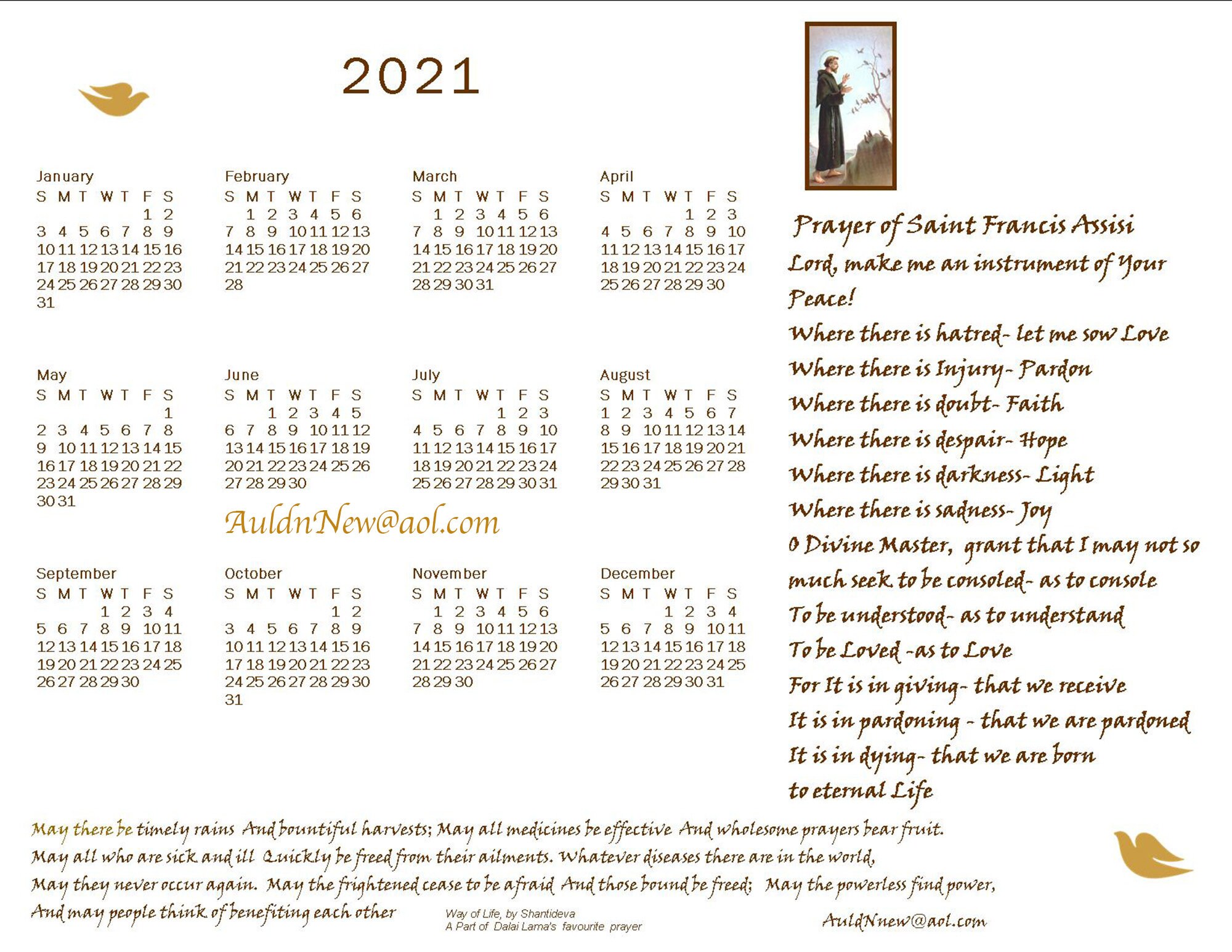 2021 Calendar St Francis Printable Download St Francis Assisi Etsy