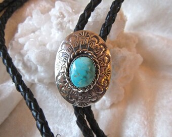 Turquoise Sterling Bolo Vintage Native American Tie  Birthday for Guy or Gal