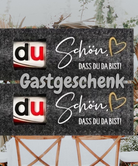 Gastgeschenk „Schön dass du da bist“, Filz Geschenkverpackung für Duplo, Hochzeit, Konfirmation, Firmung, Jugendweihe, Kommuion