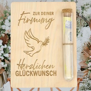 Geldgeschenk Holzkarte religiöse Feste – Wunscherfüller Gutschein mit Reagenzglas, Konfirmation, Kommunion, Firmung Geschenk bild 10