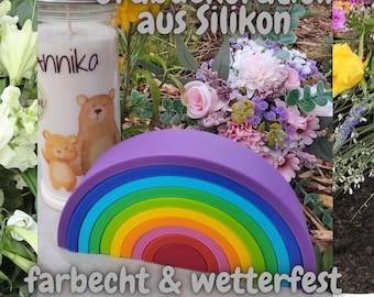 Regenbogen Grabdeko Silikon – Sternenkind Gedenkdeko wetterfest – Trauer Geschenk Baby – Grabdekoration außen langlebig