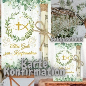 Geldgeschenk Holzkarte religiöse Feste – Wunscherfüller Gutschein mit Reagenzglas, Konfirmation, Kommunion, Firmung Geschenk bild 3