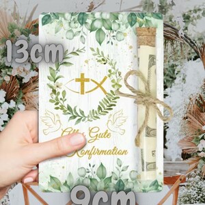 Geldgeschenk Holzkarte religiöse Feste – Wunscherfüller Gutschein mit Reagenzglas, Konfirmation, Kommunion, Firmung Geschenk bild 4