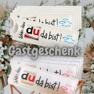Gastgeschenk „Schön dass du da bist“, Filz Geschenkverpackung für Duplo, Hochzeit, Konfirmation, Firmung, Jugendweihe, Kommuion image 1